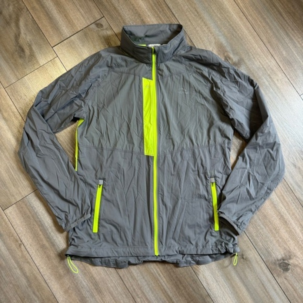 LL Bean Mens Gray Neon Yellow Reflective Running Windbreaker Jacket‎ Size M REG